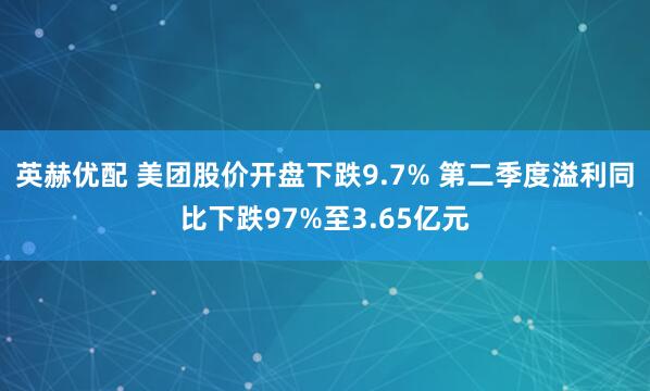 英赫优配 美团股价开盘下跌9.7% 第二季度溢利同比下跌97%至3.65亿元
